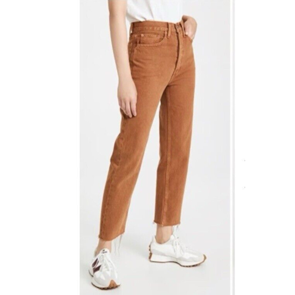 RE/DONE Jeans 70s Ultra High Rise Stove Pipe Washed Terracotta Fray Ankle Sze 26